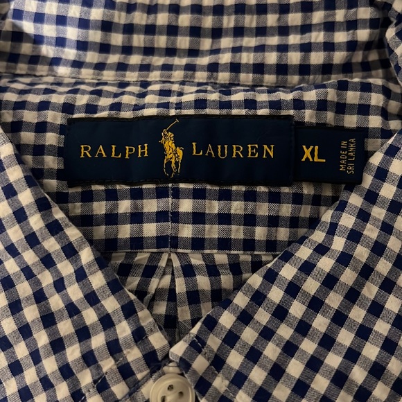 RALPH LAUREN Plaid short sleeve shirt Dark Blue, white, and orange - Picture 3 of 3